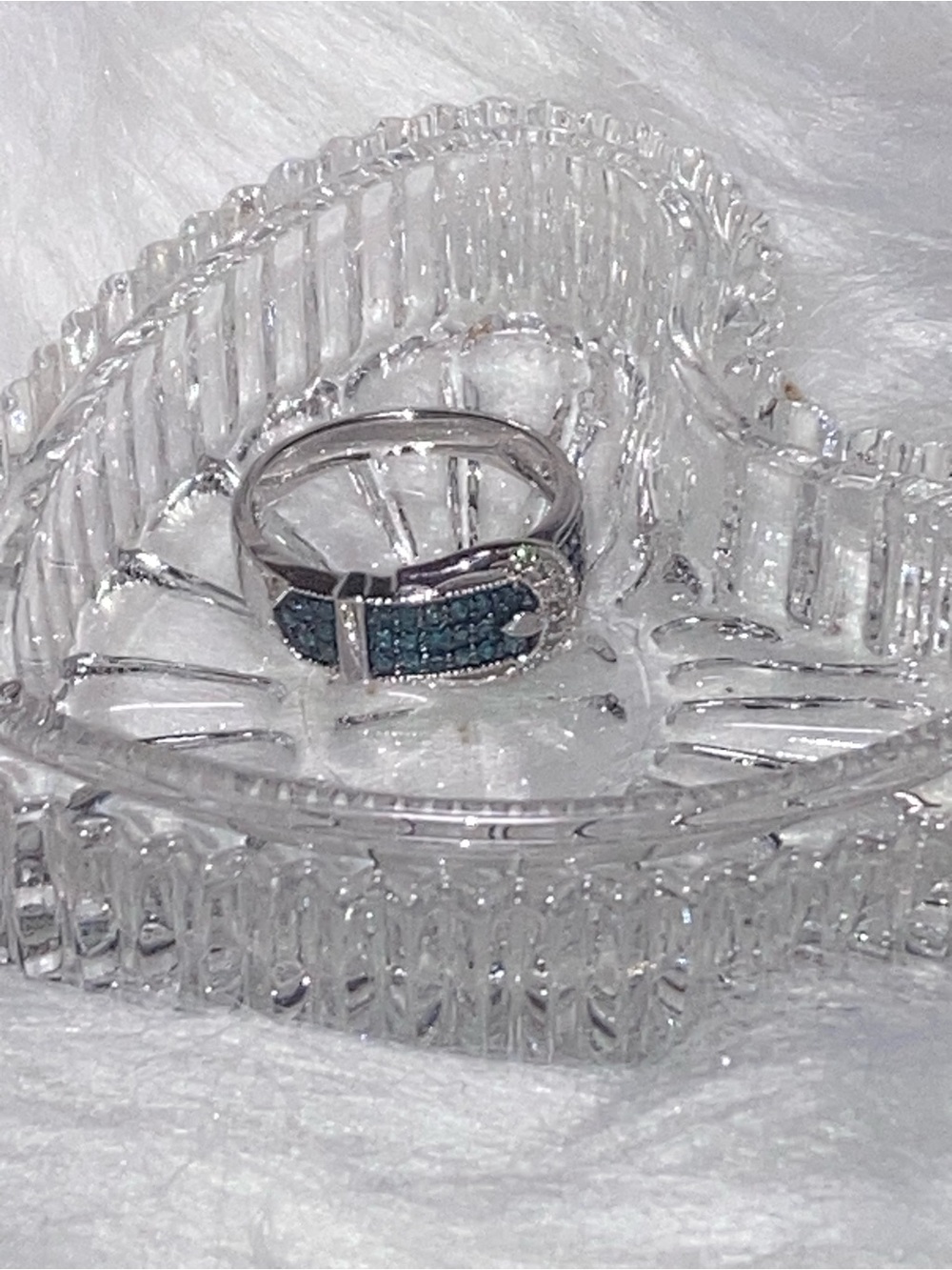 Sterling Silver Blue Pavé Buckle Ring